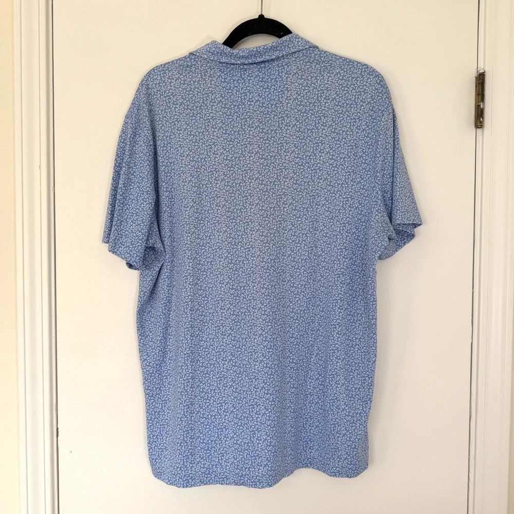 Polo Ralph Lauren Mens Large Blue White Leaf Print Classic Fit Golf Polo Shirt
